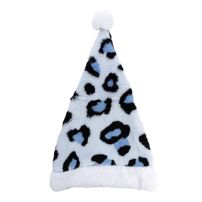 Cappello di peluche extra morbido. Design leopardato blu chiaro. 31x48 cm.