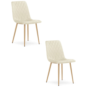 Set di 2 sedie Turin in velluto beige con gambe effetto legno