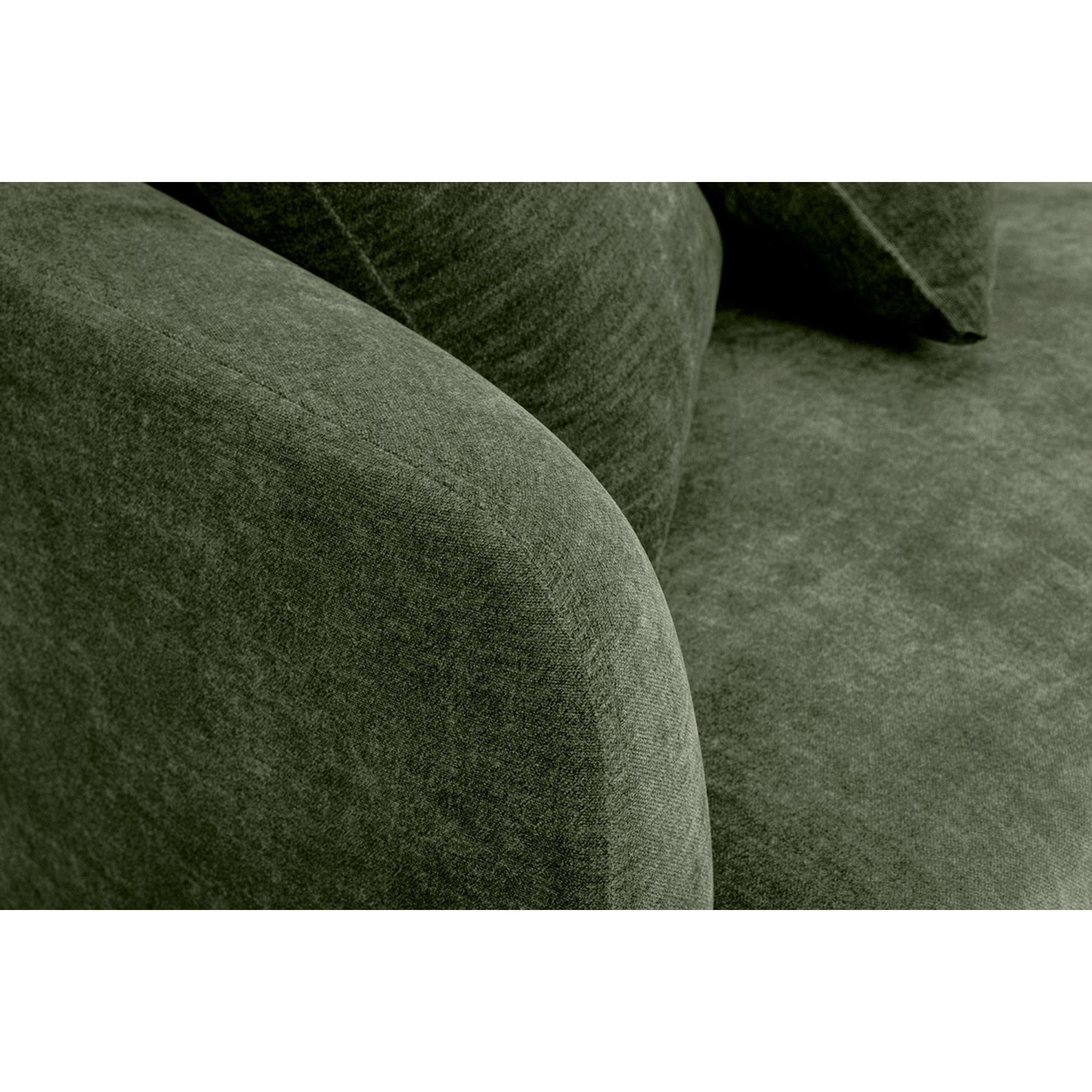 Canapé design 3 places en tissu effet velours vert kaki et métal noir JERRY