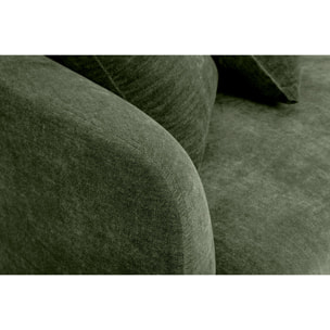 Canapé design 3 places en tissu effet velours vert kaki et métal noir JERRY