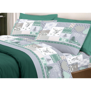 Completo Lenzuola in 100% Cotone Made In Italy Alpi Verde
