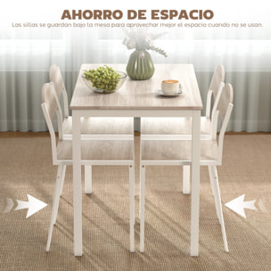 Juego de Mesa y Sillas de Comedor, Mesa de Cocina Redonda con 4 Sillas, Estilo Moderno, Marco Metálico, para Espacios Pequeños, Salón, Roble y Blanco