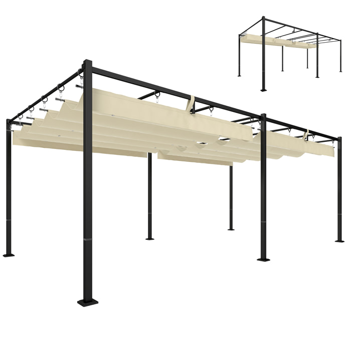 Pérgola de Jardín 6x3 m con Techo Retráctil, Cenador de Jardín con Protección UPF50+, Drenaje, Estructura Metálica, Pabellón para Patio, Terraza, Exterior, Blanco Crema