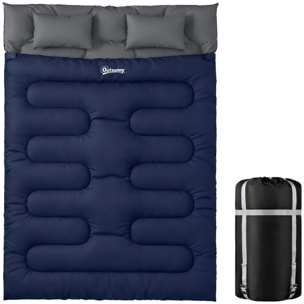 Saco de Dormir Doble Adulto, Ligero, Tamaño Queen para 2 Personas 3 Estaciones, Saco de Dormir Rectangular con 2 Almohadas y Bolsa Transporte, para Días Fríos, Acampar, Senderismo Azul Oscuro