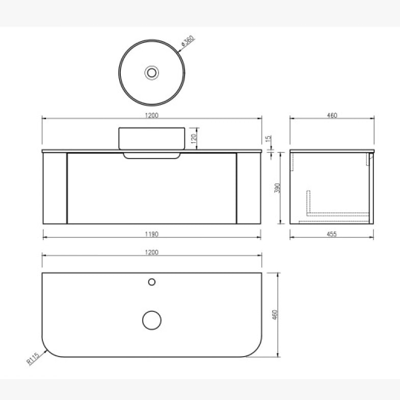 Meuble simple vasque rond blanc mat 120 cm chêne clair Aquagiro