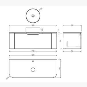 Meuble simple vasque rond blanc mat 120 cm chêne clair Aquagiro