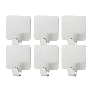 Ensemble de 6 crochets adhésifs carrés en acier inoxydable Fackelmann Tecno