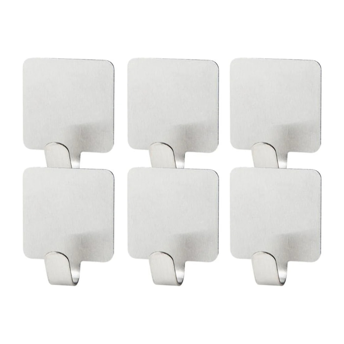 Ensemble de 6 crochets adhésifs carrés en acier inoxydable Fackelmann Tecno