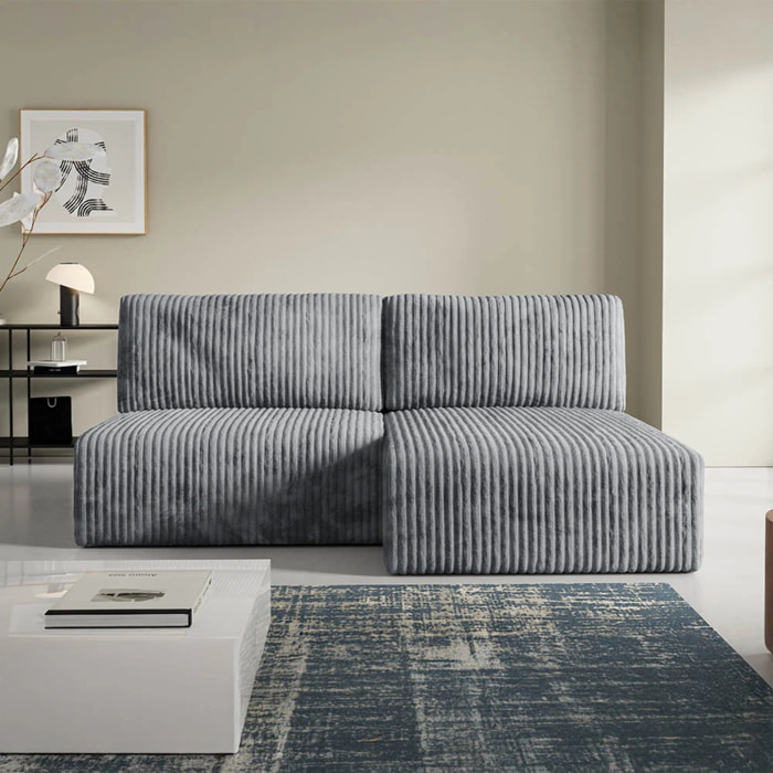 ELIOR - Canapé d'angle convertible et modulable 4 places en côtelé gris