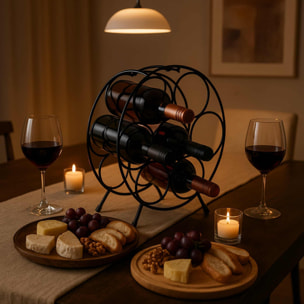 Botellero metálico redondo para 7 botellas - organizador resistente y elegante para espacios reducidos o bares