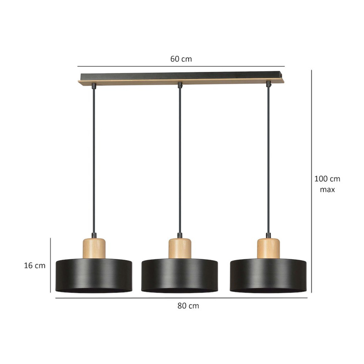 Lampada a sospensione TORIN in acciaio nero opaco e legno