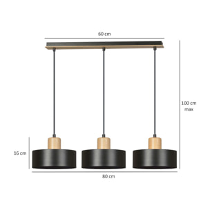 Lampada a sospensione TORIN in acciaio nero opaco e legno