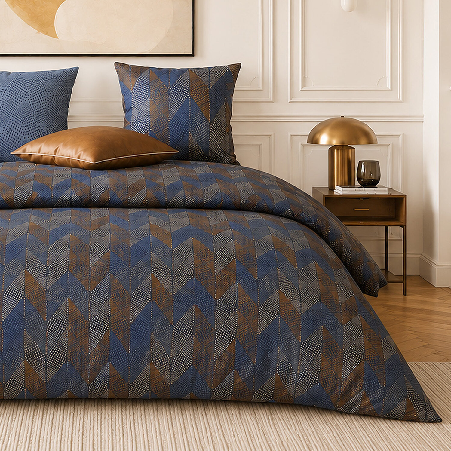 Parure housse de couette 100% percale de coton motif losanges à pois - BLUSKY