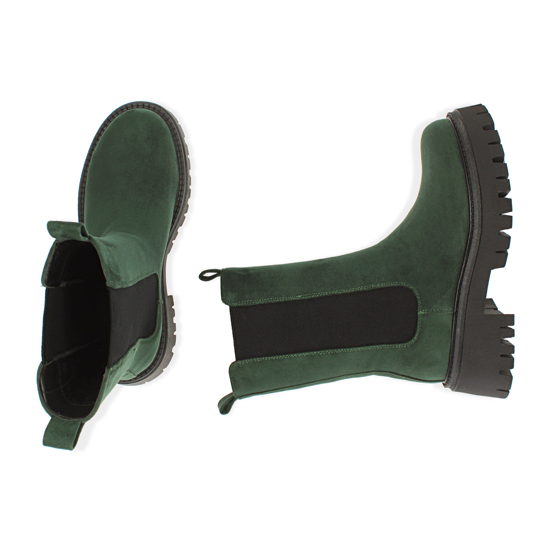 Botas Chelsea de microfibra verdes, tacón 5,5 cm.