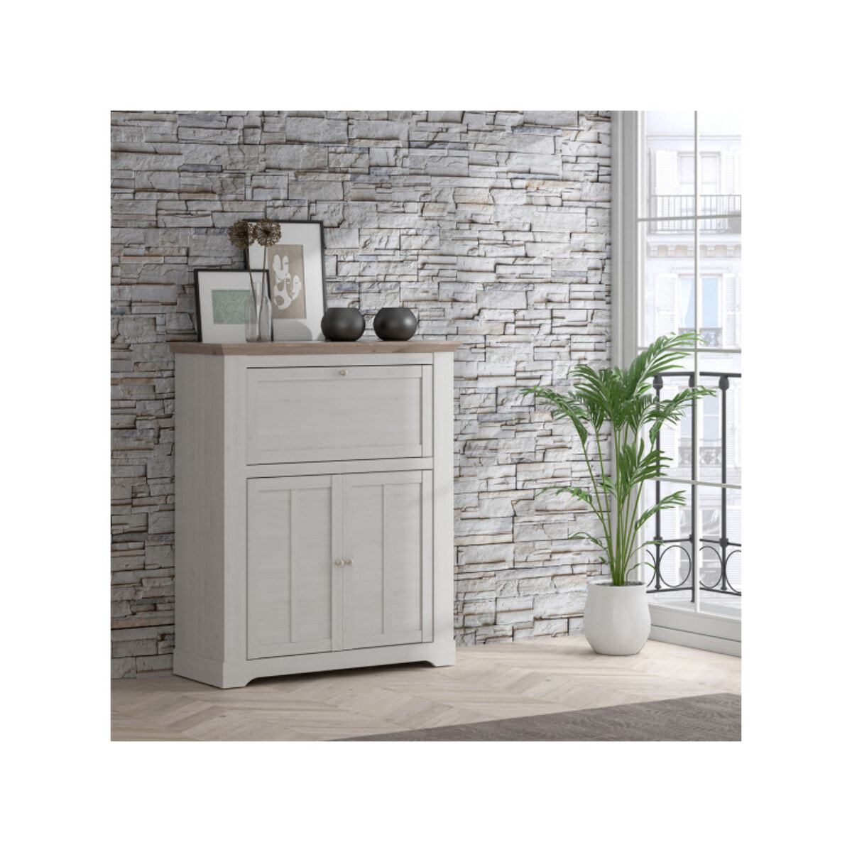 Bar en bois effet chêne clair blanchi - ILONA
