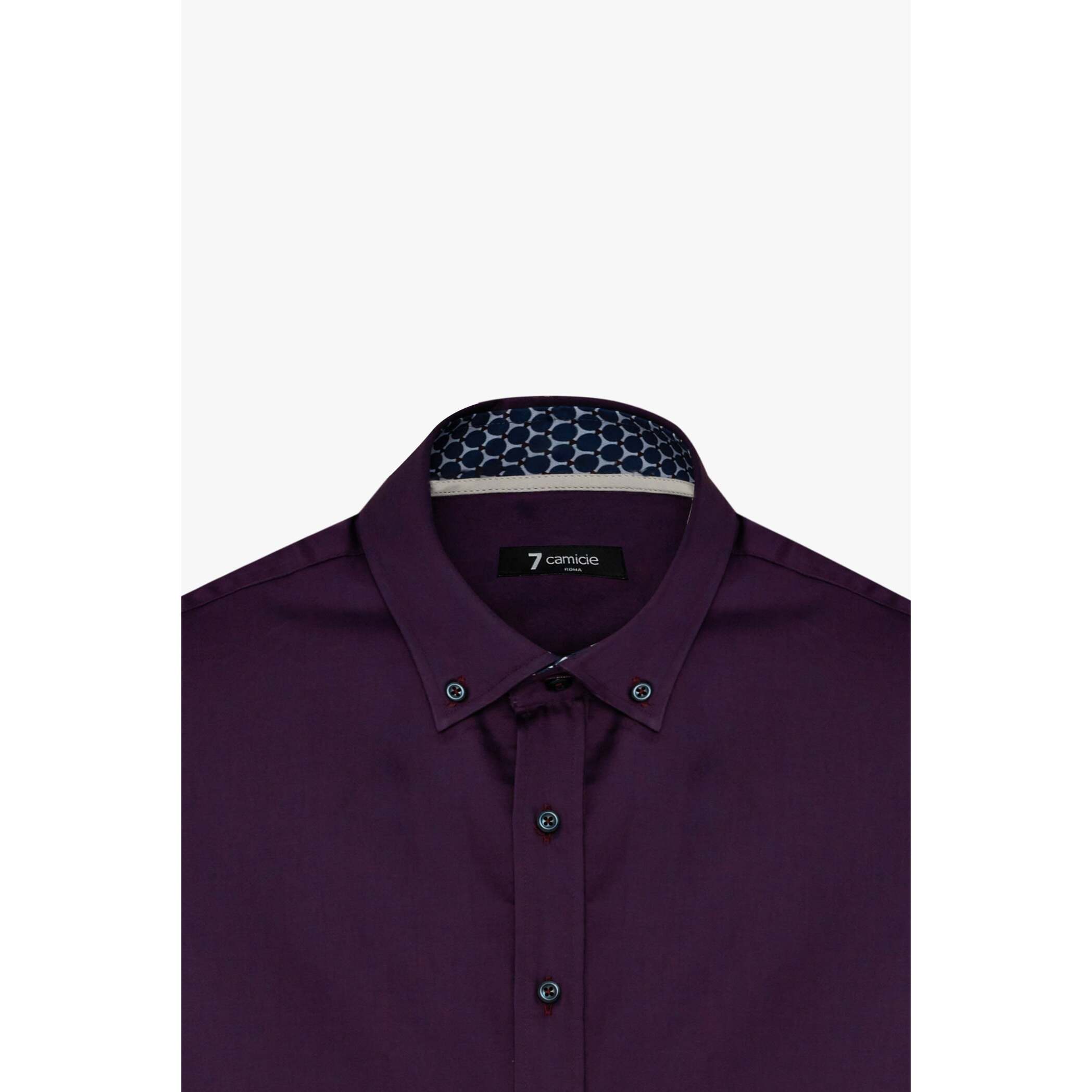 camicia uomo 1 bottone button down slim Satin Unito Viola Melanzana