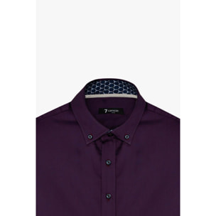 camicia uomo 1 bottone button down slim Satin Unito Viola Melanzana