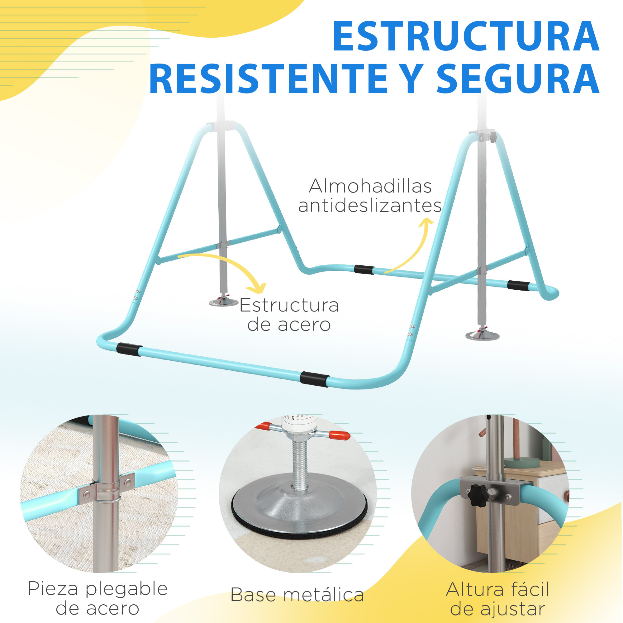 Barra de Gimnasia Artística, Barra Horizontal Plegable, Altura Ajustable, Equipo de Gimnasia para Entrenamiento en Casa, para Niños y Niñas, Azul Celeste