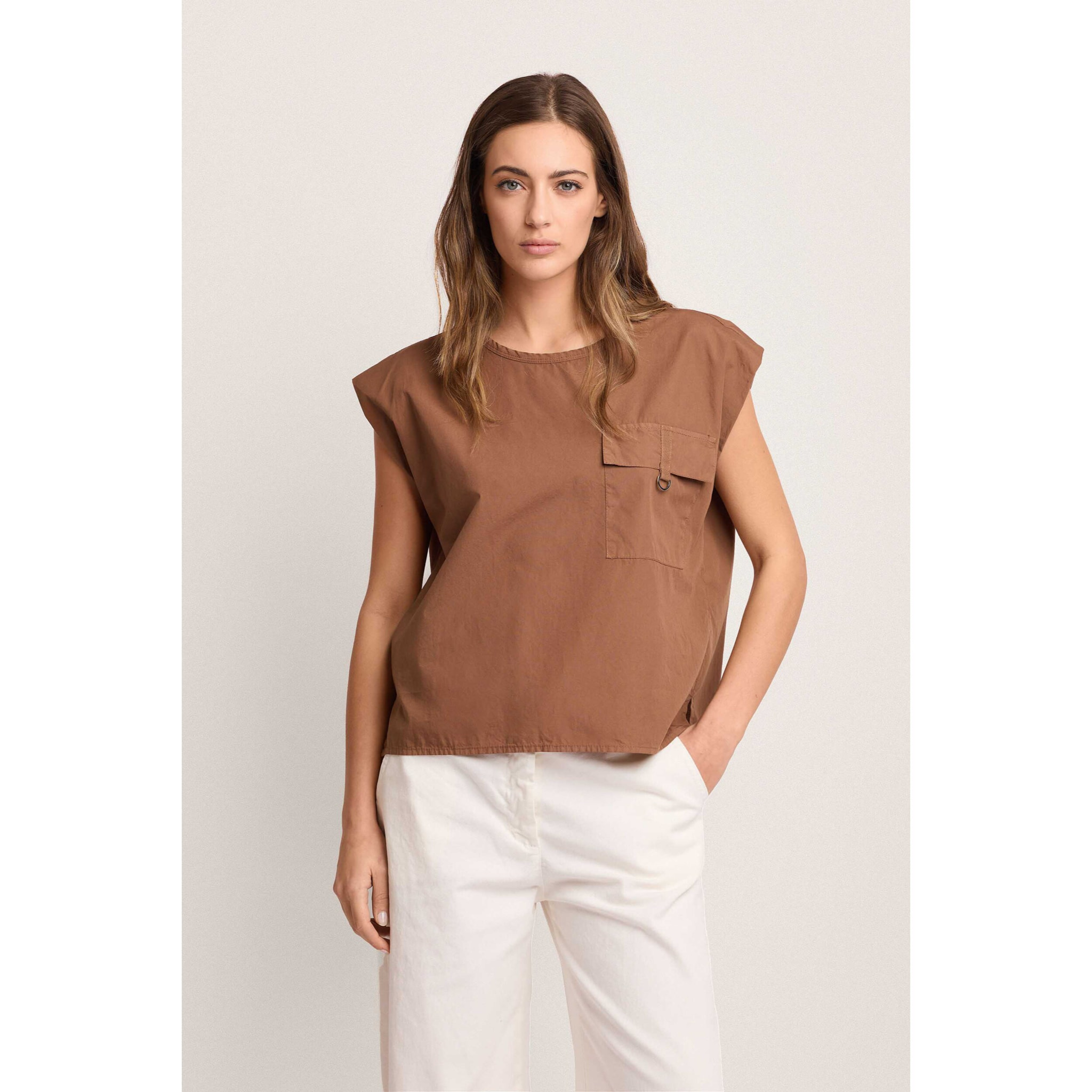 Kocca - Blusa in cotone a maniche corte Donna, Tinta unita, Girocollo