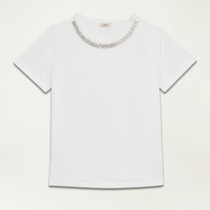 Oltre - T-shirt con ricamo gioiello - Bianco