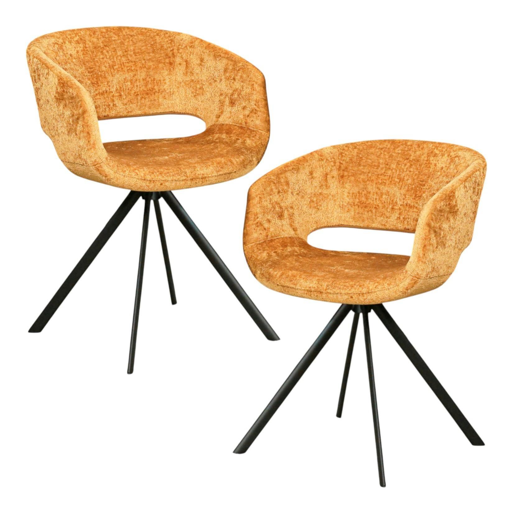 Fauteuil de table contemporain velours doré (lot de 2) FLORENCE