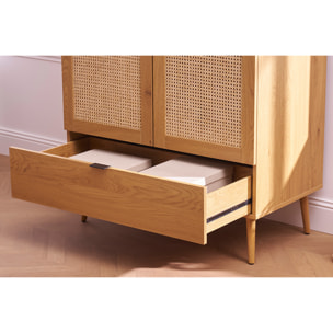 Armoire finition bois clair, cannage en rotin et métal noir L100 cm MANILLE