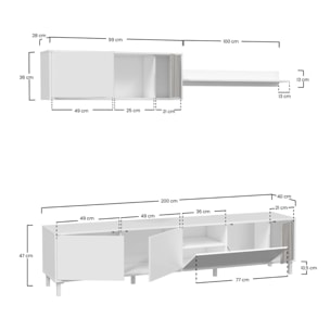 Mueble TV con estante Summer 4 puertas, color Blanco Artik y madera