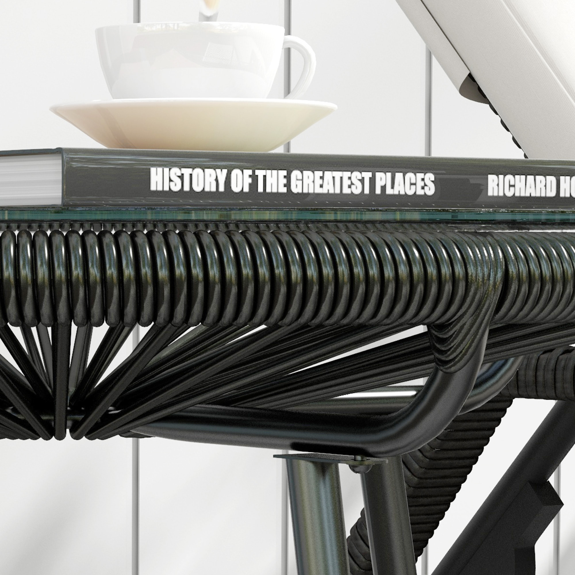 Mesa de Jardín de Ratán Sintético Mesa de Centro Redonda para Exteriores con Tablero de Vidrio Templado y Patas de Metal para Patio Balcón Ø50x50 cm Negro