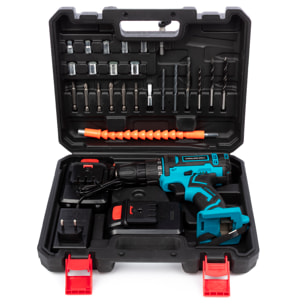 Taladro eléctrico inalámbrico 21V con doble velocidad, 40NM, maletín de transporte y 24 accesorios. 2 baterías de 6500 mAh.