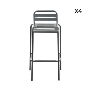 Lot de 4 chaises hautes de jardin acier. 4 places. anthracite. L 44 x P 41 x H 85cm