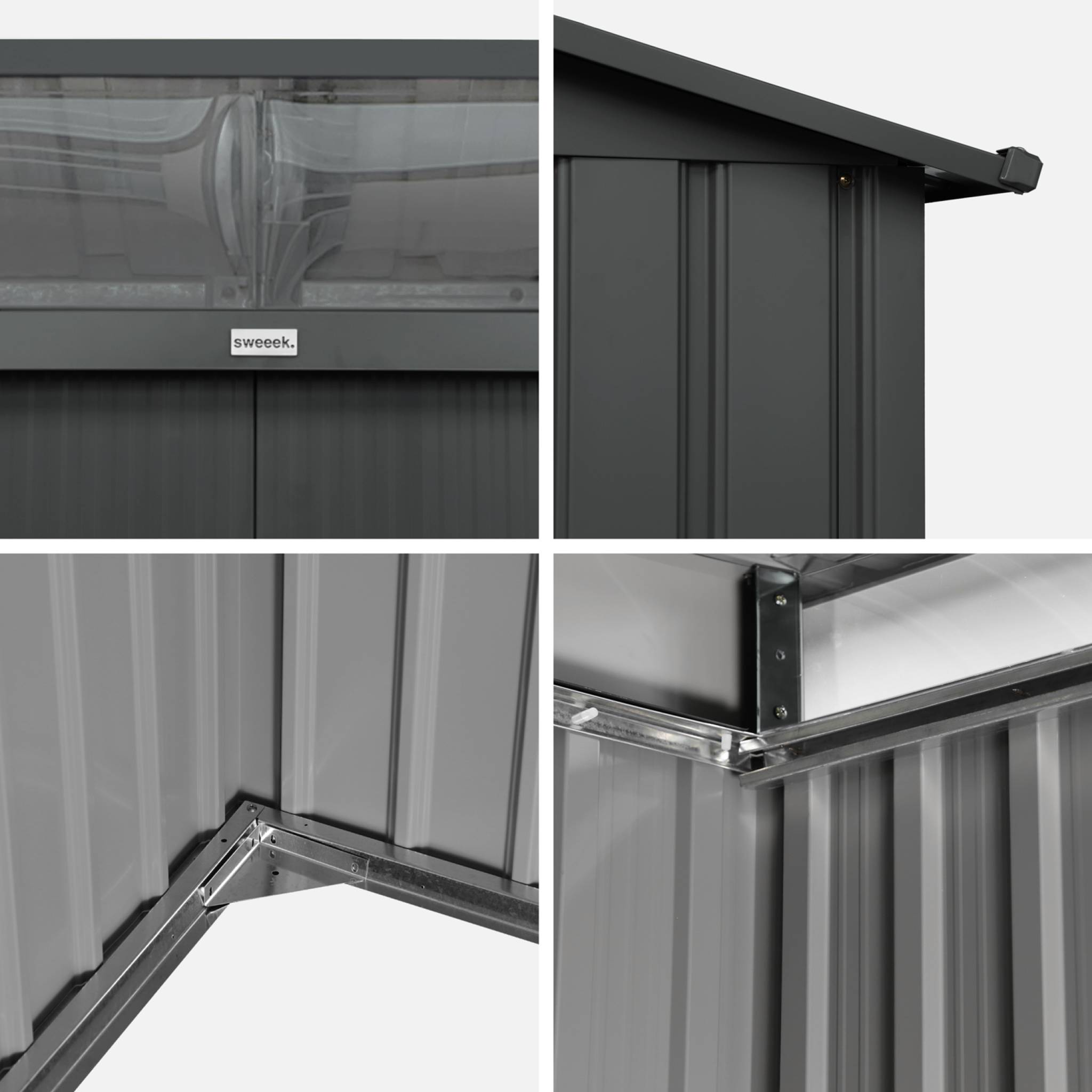 Abri de jardin métal 4,72m² avec puits de lumière et kit d'ancrage AUDOMAROIS