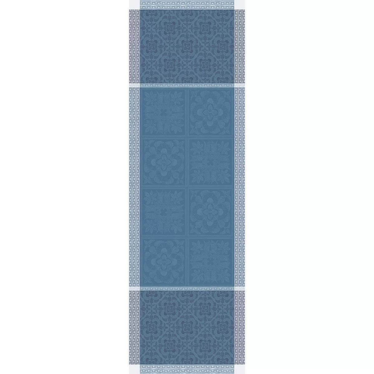 Chemin de table pur lin anti tache motif jacquard Harmonie bleu