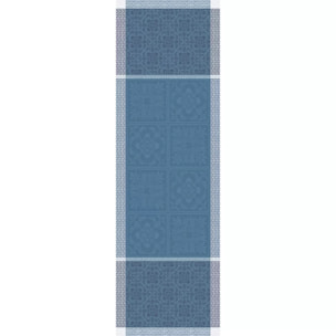 Chemin de table pur lin anti tache motif jacquard Harmonie bleu