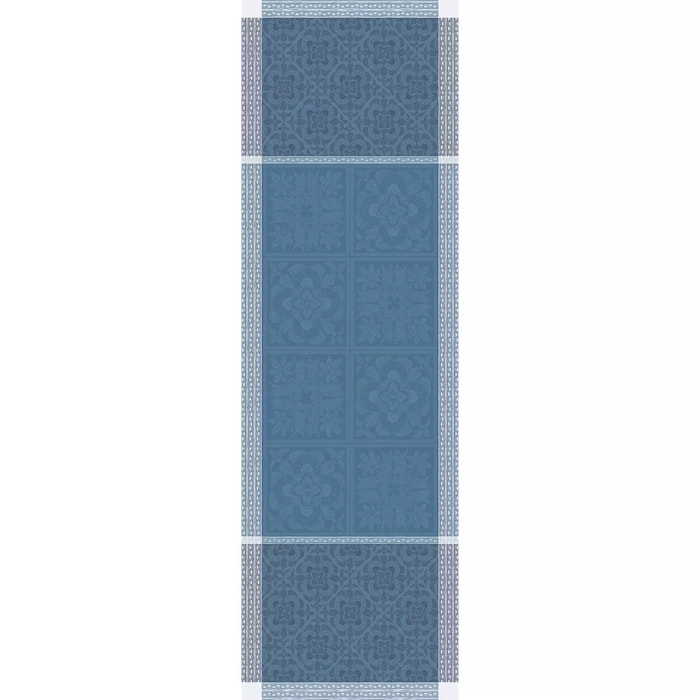 Chemin de table pur lin anti tache motif jacquard Harmonie bleu