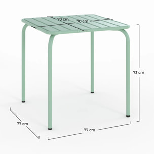 Table de jardin carrée en métal vert clair - Yumi