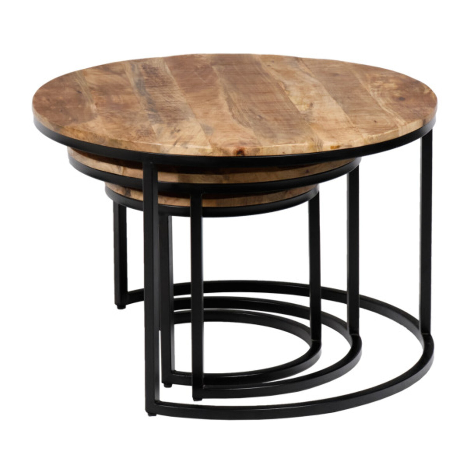 Tables basses rondes gigognes en bois de manguier et pieds métal - FUR
