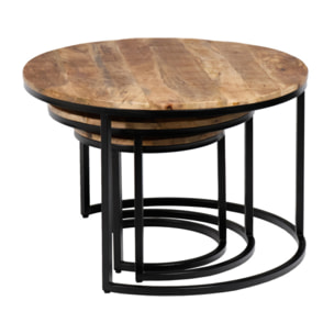 Tables basses rondes gigognes en bois de manguier et pieds métal - FUR