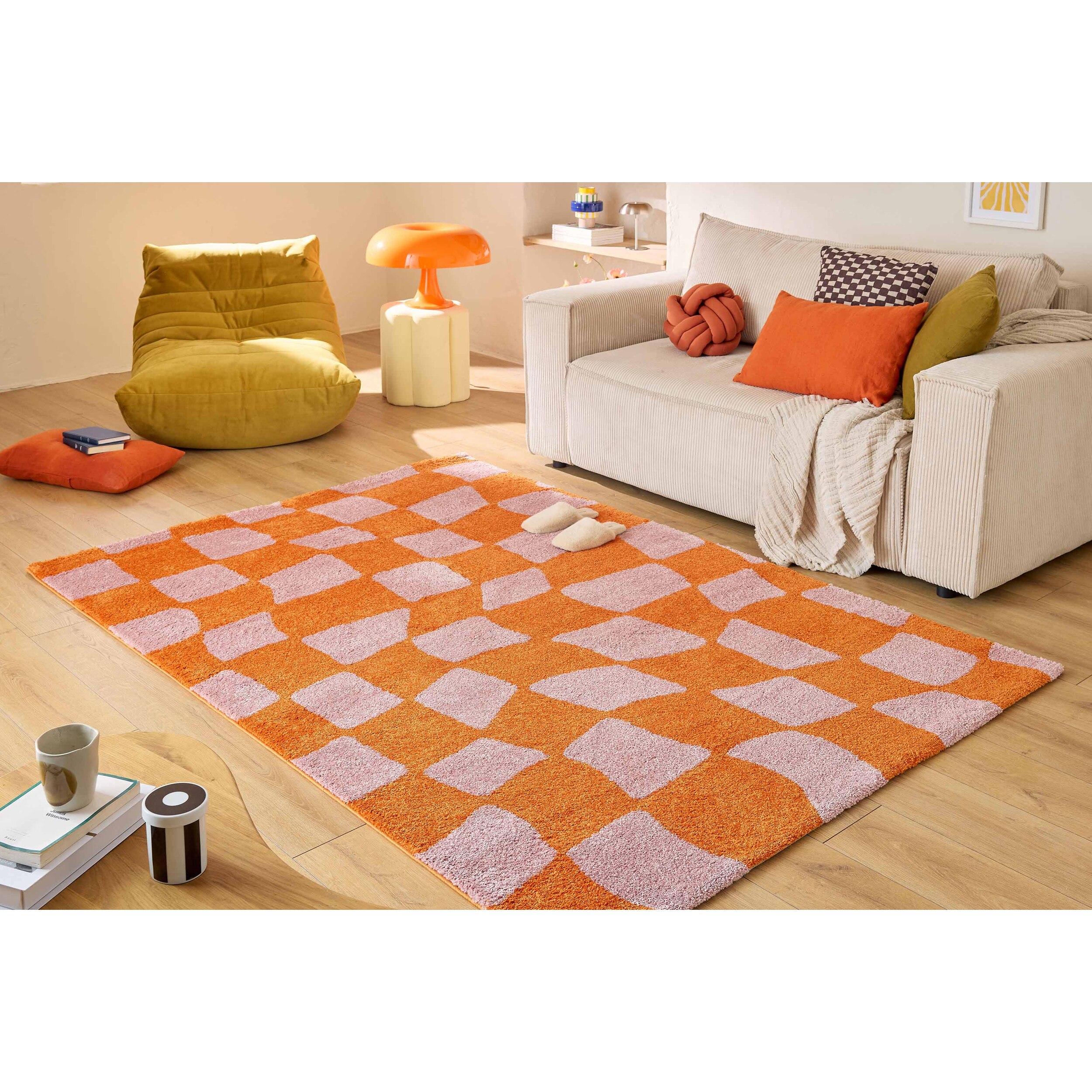 GROOVY - Tapis rétro coloré style seventies - Confortable et moelleux - Orange