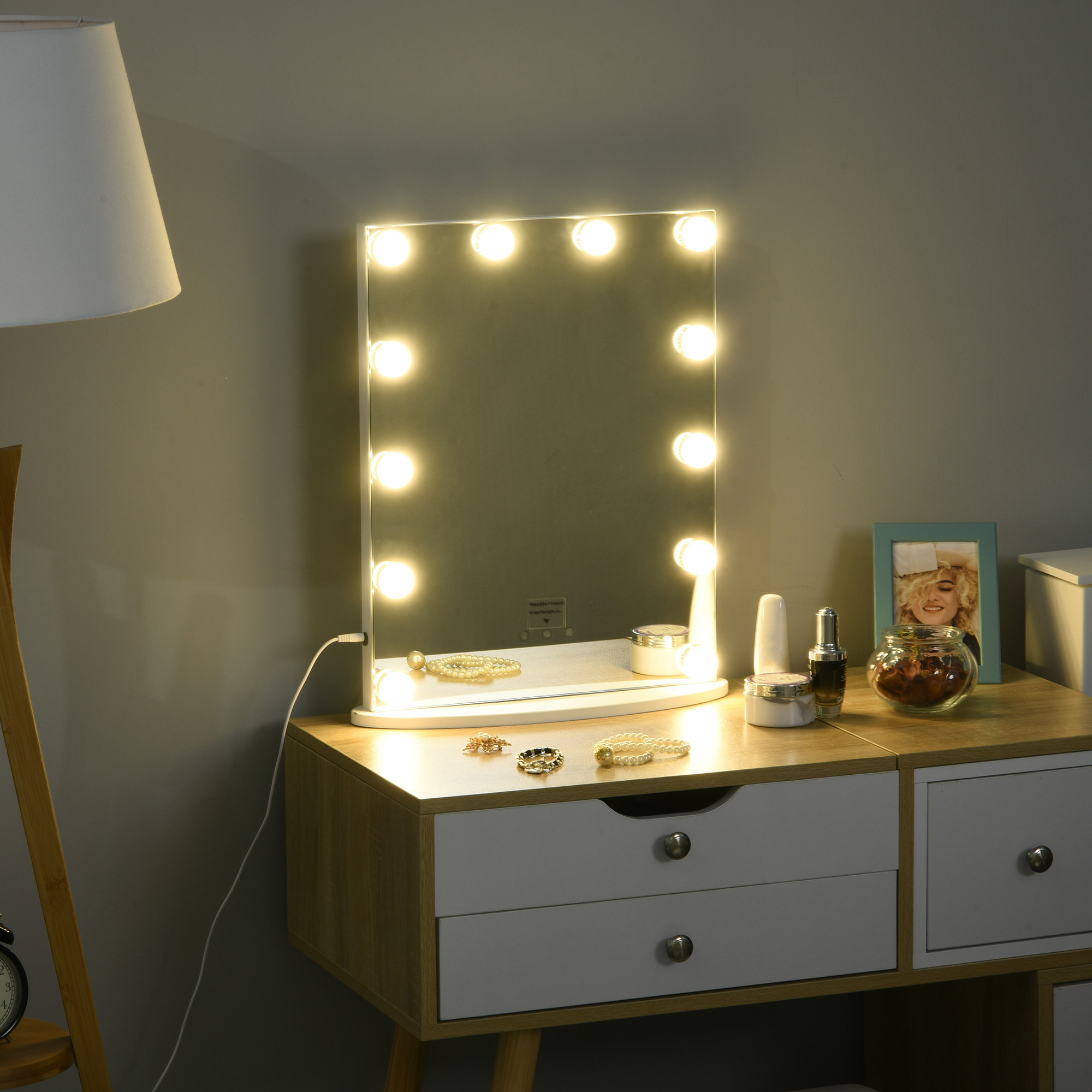 Miroir maquillage Hollywood lumineux LED intensité réglable pour coiffeuse dim. 41L x 13P x 51H