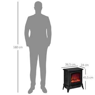Chimenea Eléctrica Portátil 1000/2000W con Llama Simulada Termostato Ajustable y Protección Sobrecalentamiento para Salas de hasta 25m² 36,5x24x45,5 cm Negro