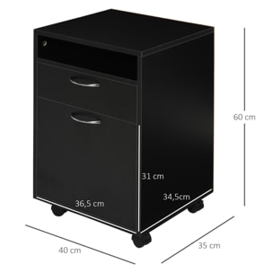 Cajonera de Oficina Móvil con Cajón y Gabinete Mueble Archivador con Ruedas Soporte de Impresora para Estudio 40x35x60 cm Negro