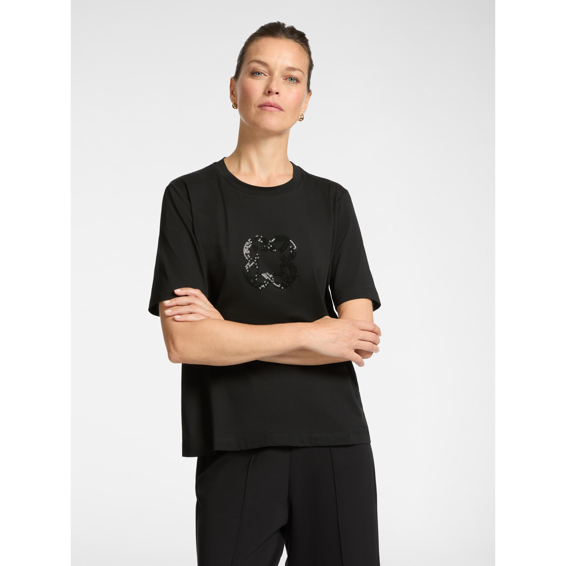 Elena Mirò - T-shirt relaxed fit con ricamo Monogram - Nero