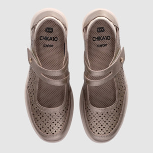 Zapatos de Piel - Bronce - Tacón: Bajo