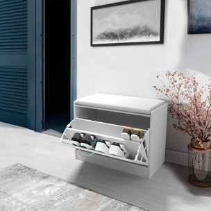 Panca Scarpiera Da Ingresso Salvaspazio Cuscino Anta Ribalta Seduta Imbottita In Ecopelle Soggiorno Casa Camera Ufficio 60 x 30 x 48 Cm Bianco