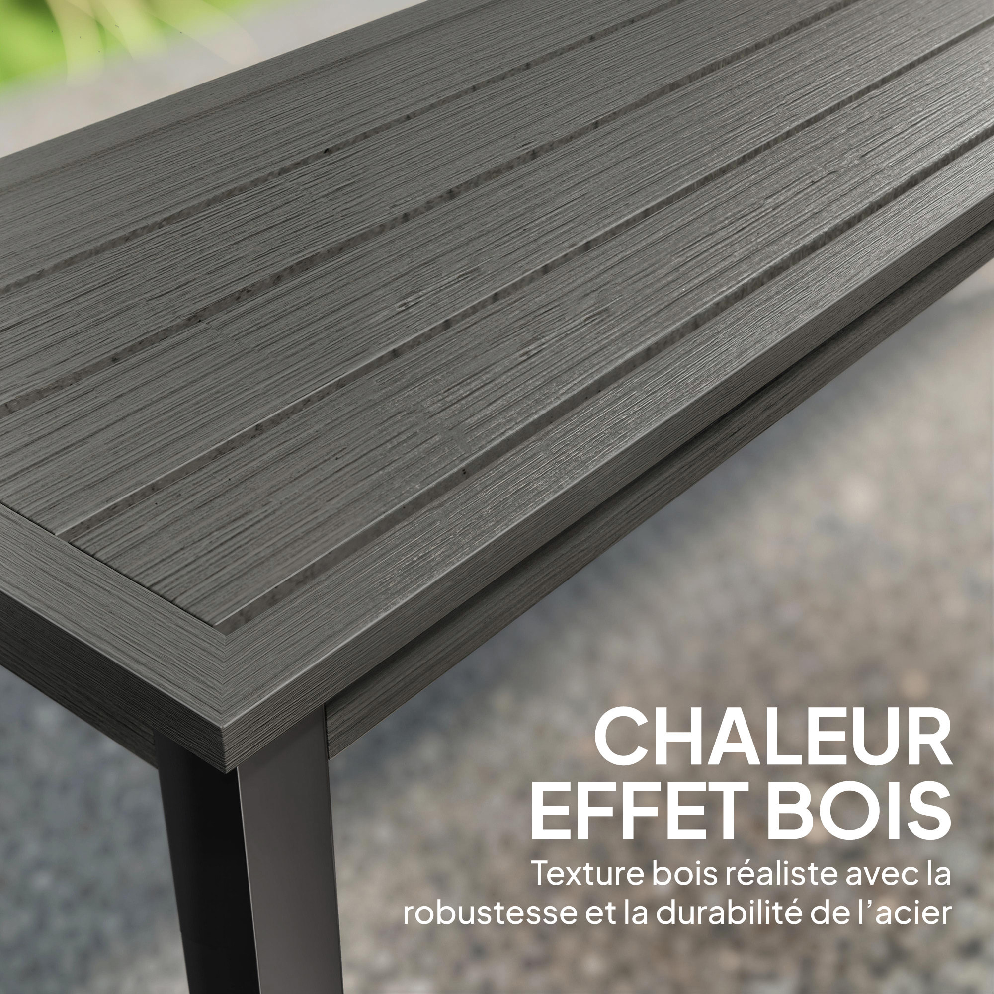 Banc de jardin 2 places lattes effet bois métal gris