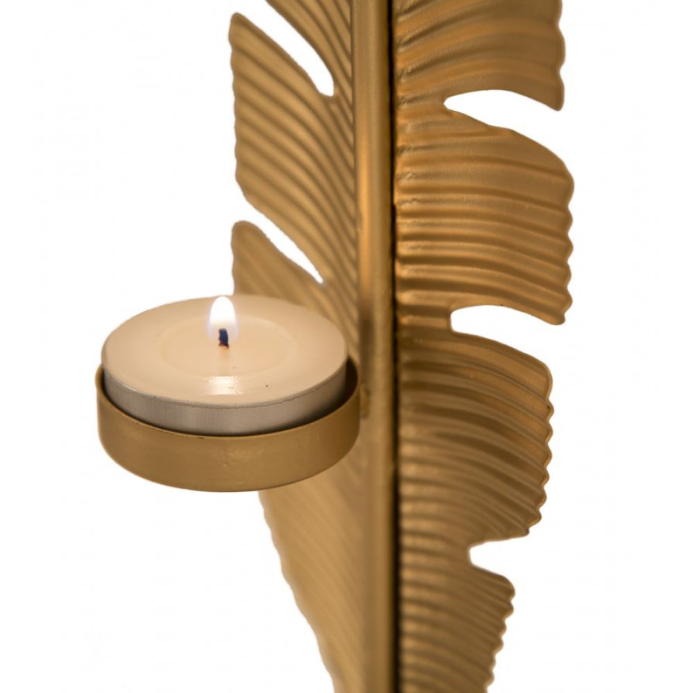 SCULTURA FOGLIA C/PORTA CANDELA GLAM CM 10X10X34