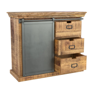 Petit buffet en bois et métal 1 porte 3 tiroirs - Tabuk