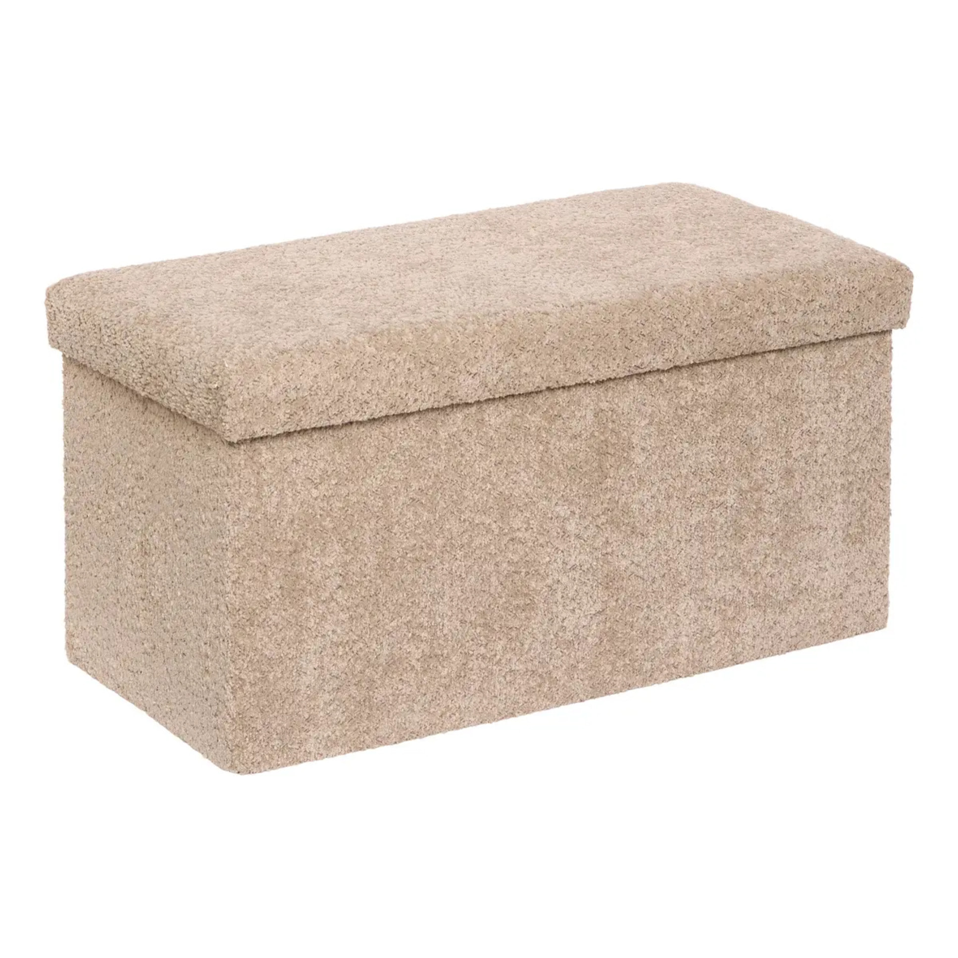 Pouf Pliable Coffre Soana en Bouclette Beige foncé 76x38cm