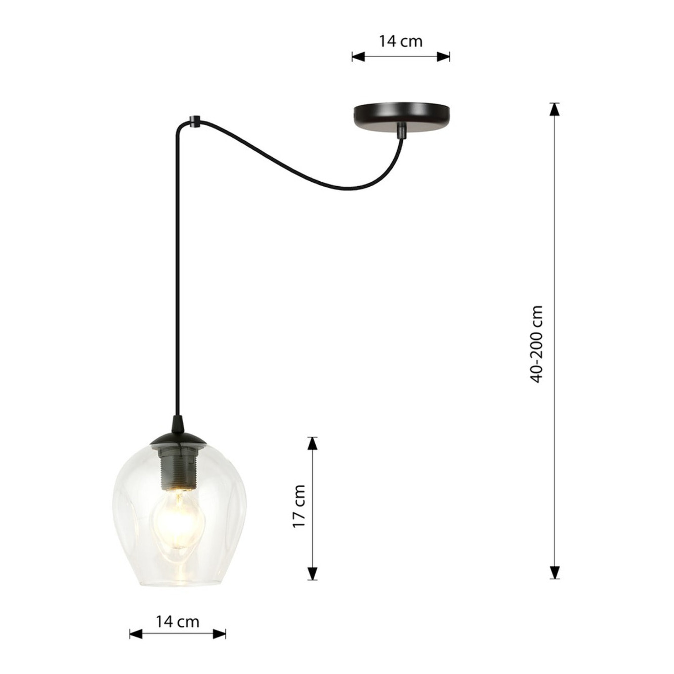 Lampada a sospensione LEVEL in acciaio nero e vetro trasparente