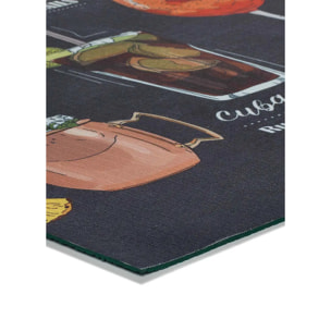 RICCI Alfombra vinílica de cocina diseños de cócteles en negro, varias medidas disponibles.